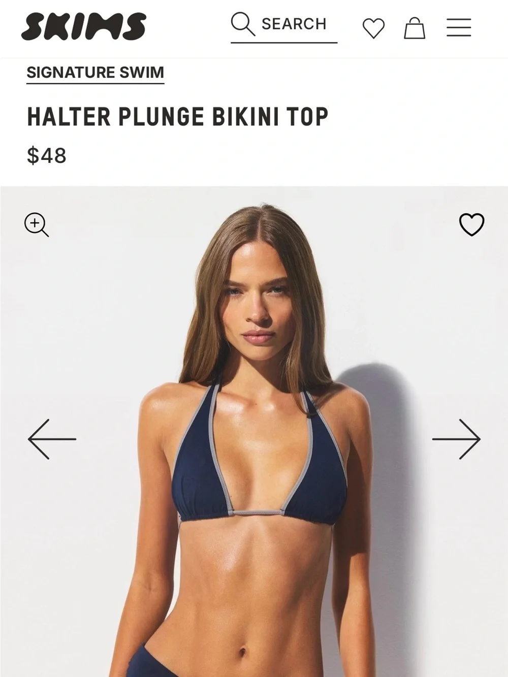 SKIMS Navy Halter Plunge Bikini Top with Gray Trim